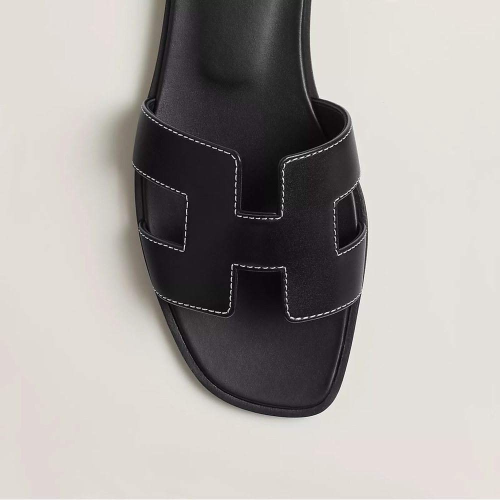 Hermes Black Leather Oran Slide Sandals New 39.5 - Picture 4 of 10